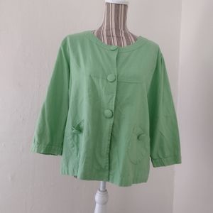 Lifestyle Vintage Light Green Button Front Cotton Jacket w Pockets Size L
